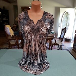 Covington Animal Print Top - Black and Brown Y2K Sublimation Fairy